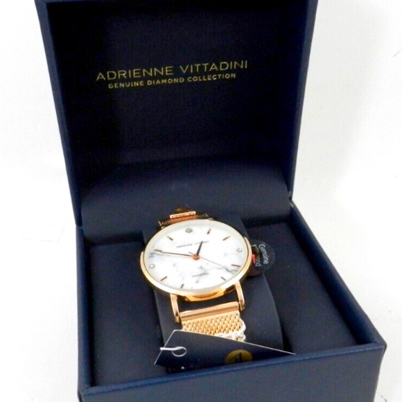 Adrienne Vittadini Diamond Dial White Marble Dial & Rose Gold Tone Watch - Picture 2 of 5